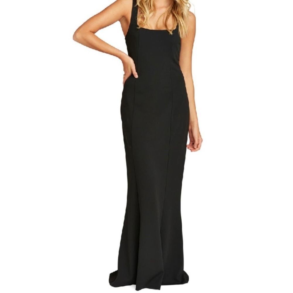 NWT Show Me Your MuMu Black Belinda Stretch Crepe Gown Size Small